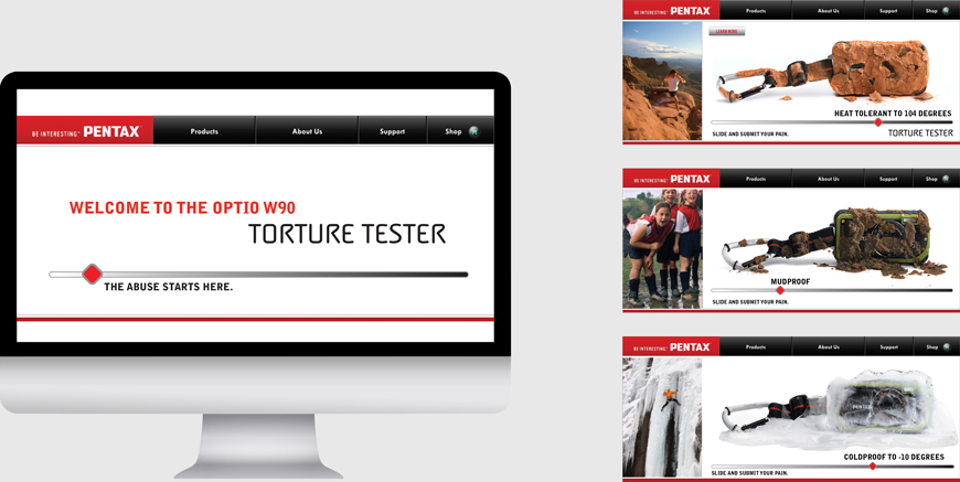 Pentax print ad and website "Torture Tester"